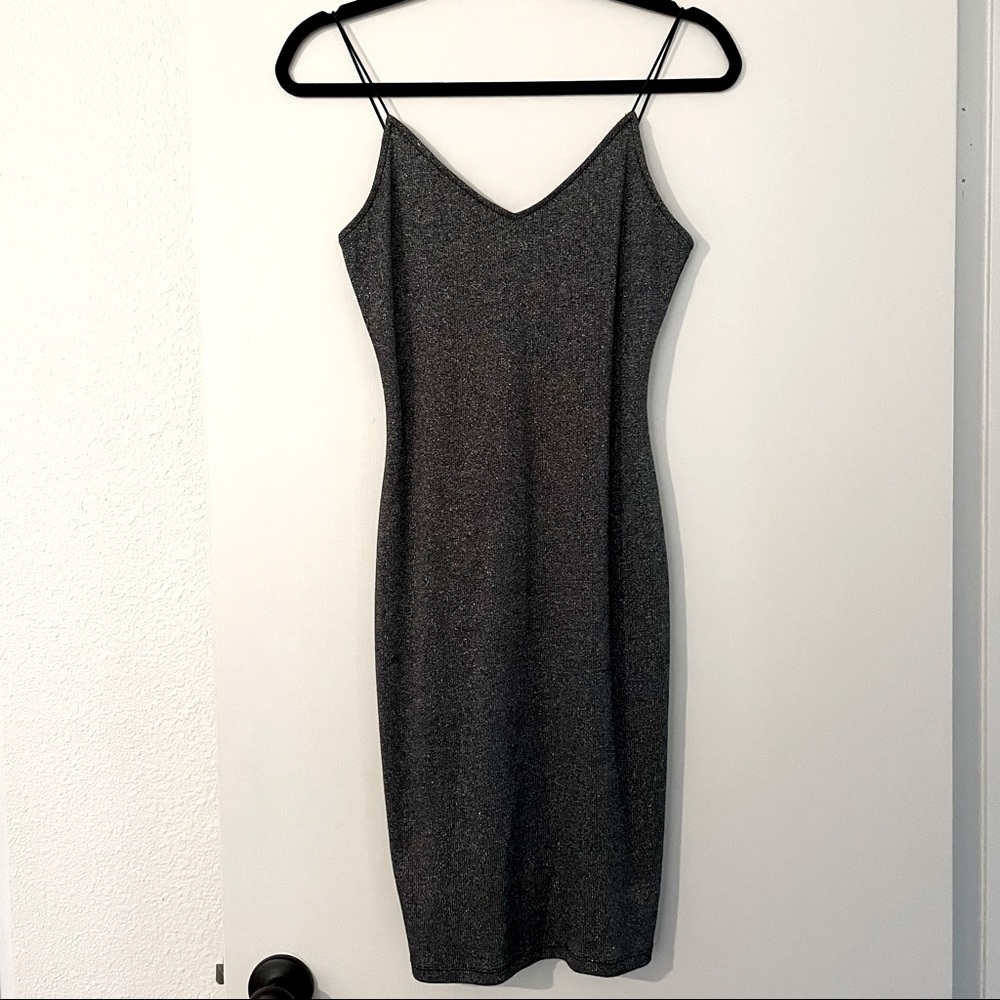 Leith Gunmetal Sparkle bodycon mini slip dress